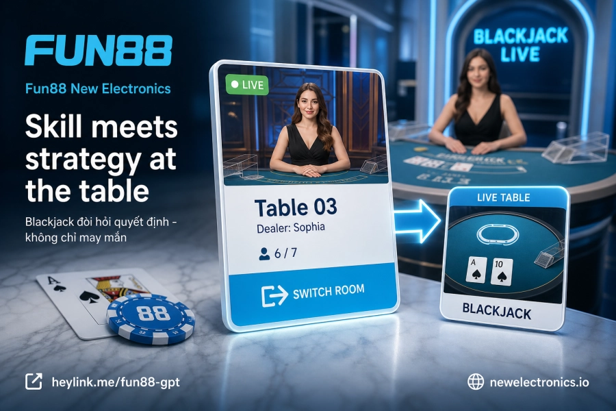 Fun88 live Blackjack decision Hit Stand hand total 21